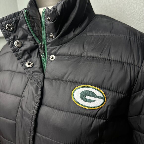 Green Bay Packers Black Puffer Jacket Women's Size Small NFL Team Apparel - Picture 7 of 10
